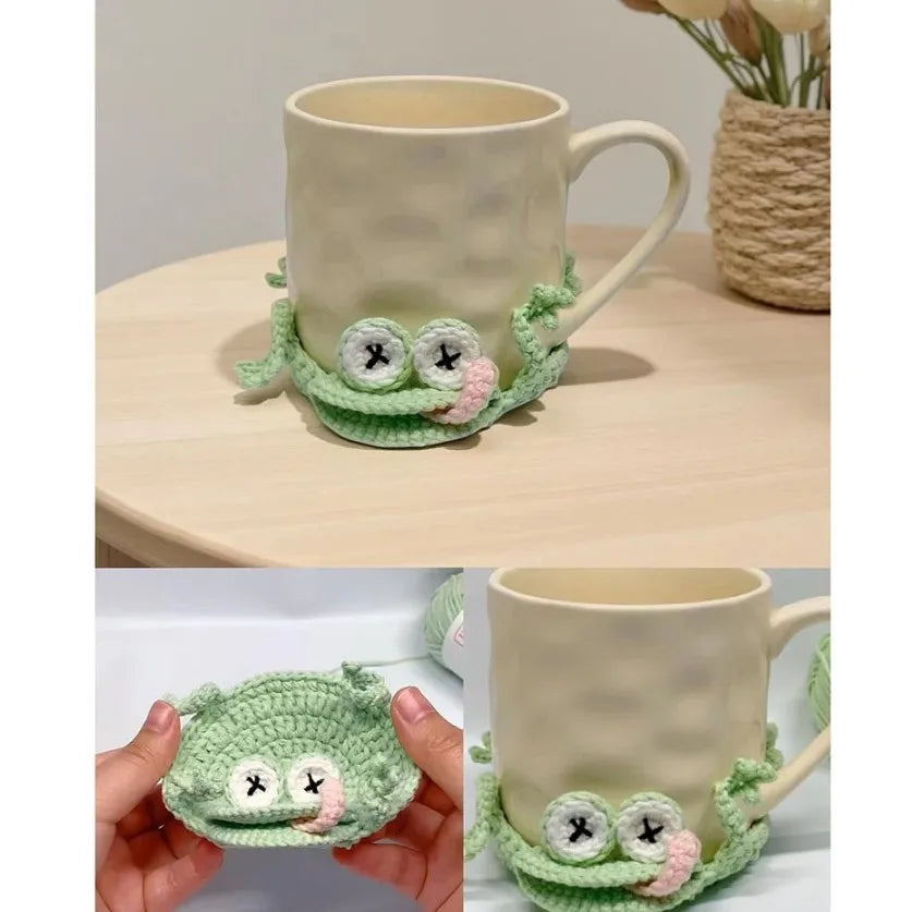 Ribbit — Sous-verre grenouille en crochet, fait main