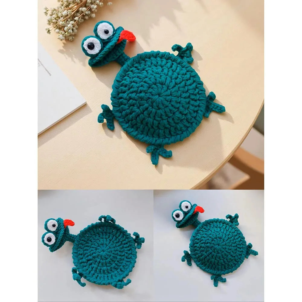 Ribbit — Sous-verre grenouille en crochet, fait main