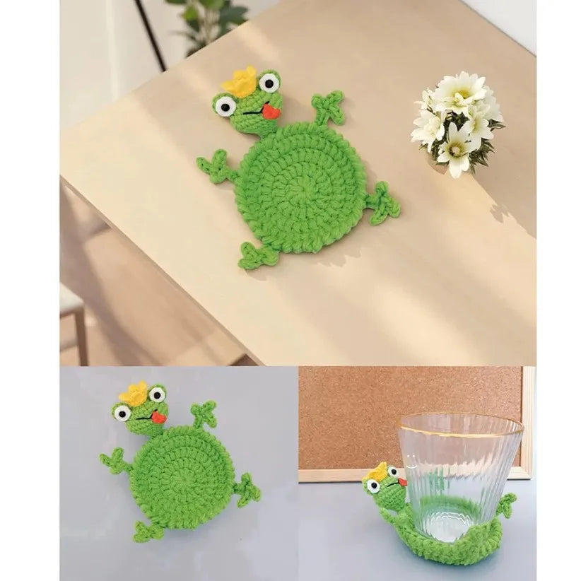 Ribbit — Sous-verre grenouille en crochet, fait main